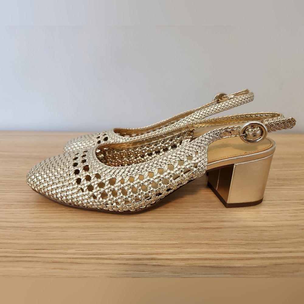 J. Crew Woven Slingback Heels Gold - Picture 1 of 6